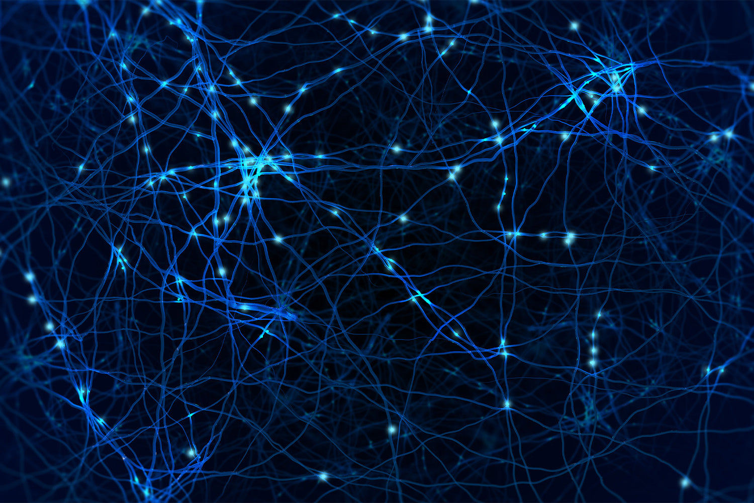 Blue glowing neural network connections.
