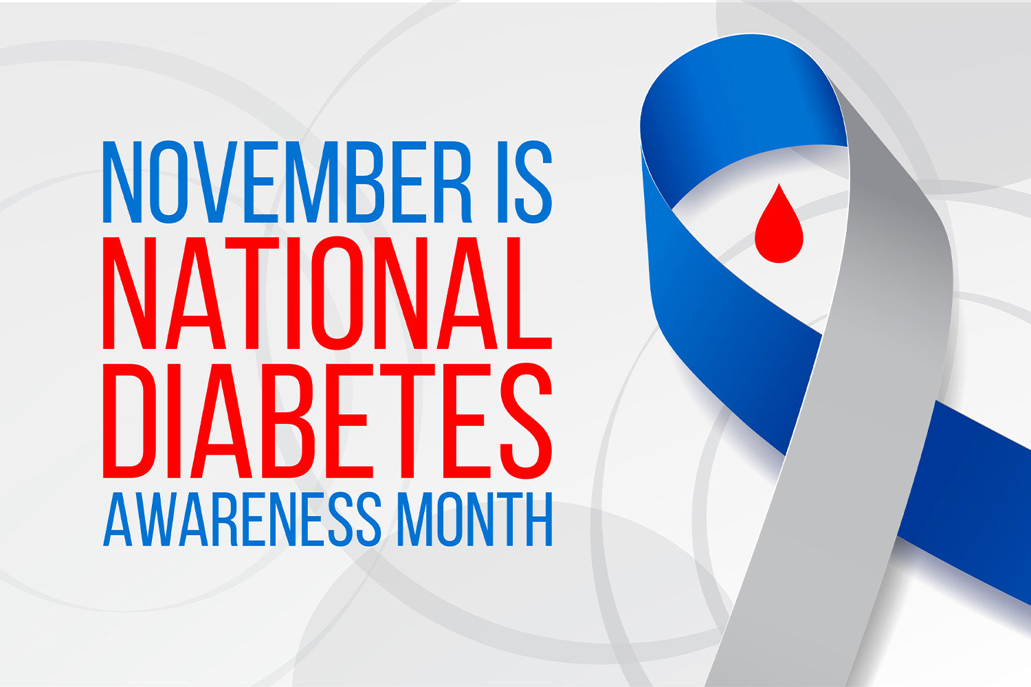 November National Diabetes Awareness Month poster with blue ribbon.