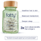Fatty15's C15 supplement bottle with text benefits on green background.